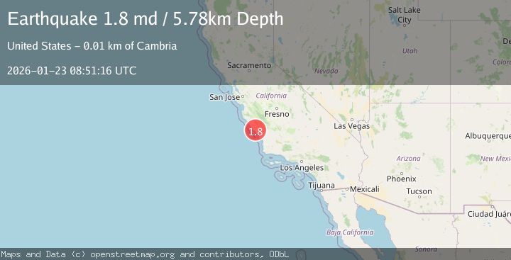 Map of 11 km ENE of San Simeon, CA