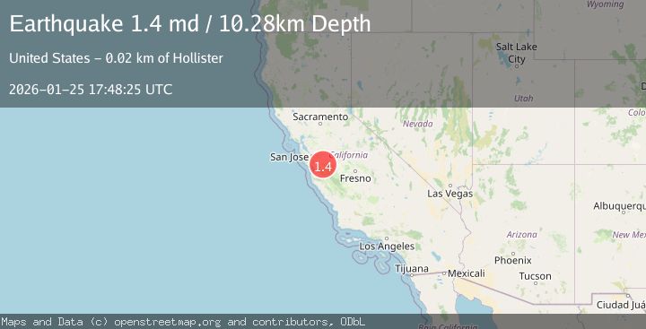 Map of 18 km NNE of Hollister, CA