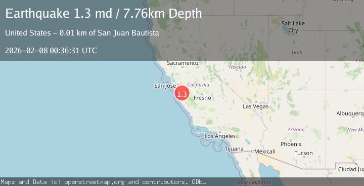 Map of 7 km S of San Juan Bautista, CA