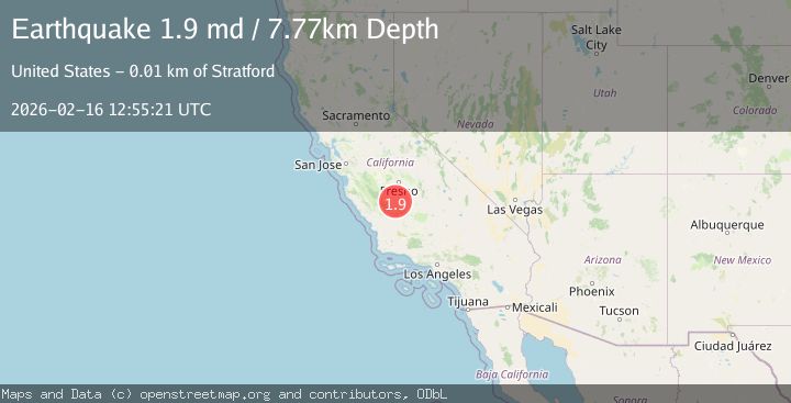 Map of 11 km SW of Stratford, CA