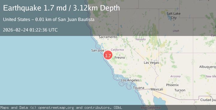 Map of 9 km SSE of San Juan Bautista, CA