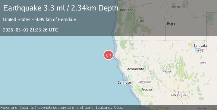Map of 89 km W of Petrolia, CA