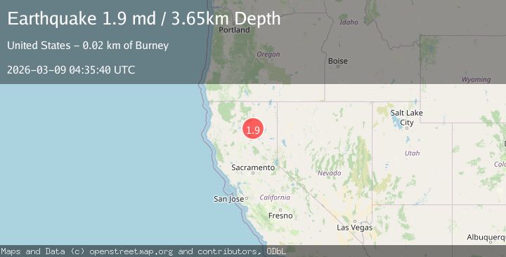 Map of 22 km SE of Burney, CA