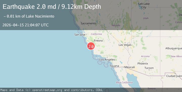 Map of 14 km WSW of Lake Nacimiento, CA