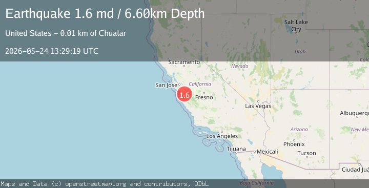 Map of 13 km NNE of Chualar, CA