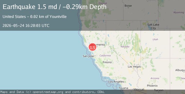 Map of 16 km NNE of Yountville, CA
