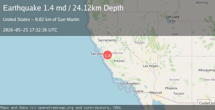 Map of 16 km ENE of San Martin, CA