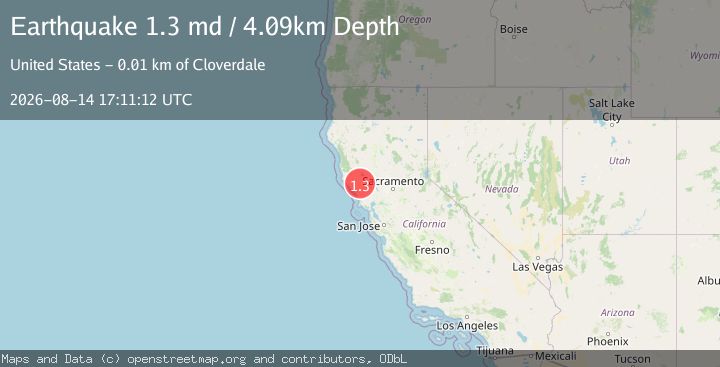 Map of 8 km ESE of Cloverdale, CA