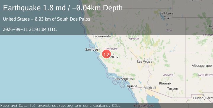 Map of 26 km SSW of South Dos Palos, CA