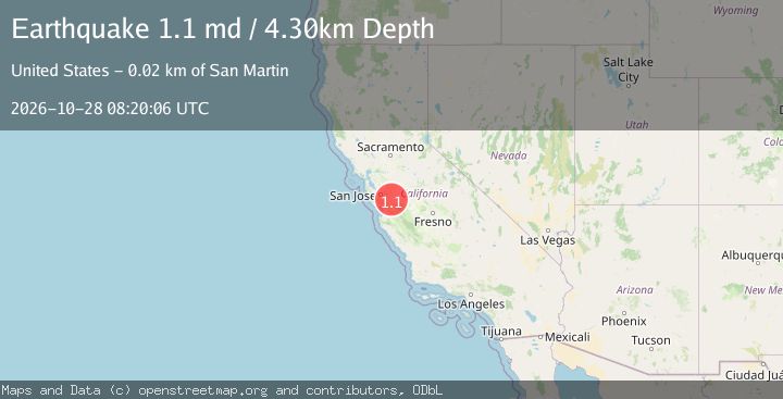 Map of 18 km ENE of San Martin, CA