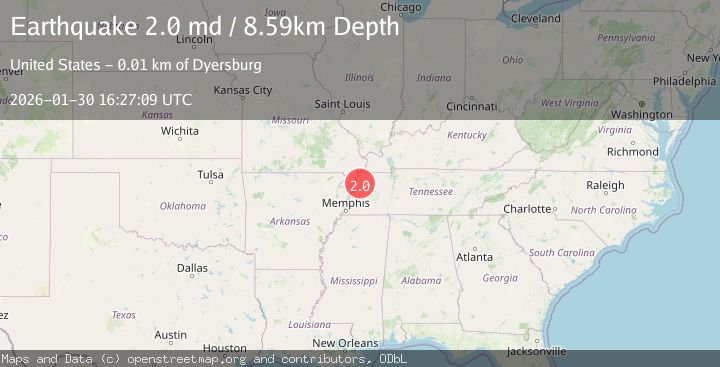 Map of 10 km NNW of Dyersburg, Tennessee