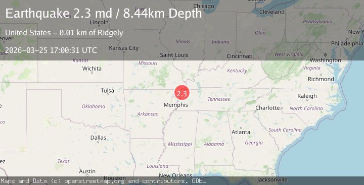 Map of 5 km NNW of Ridgely, Tennessee