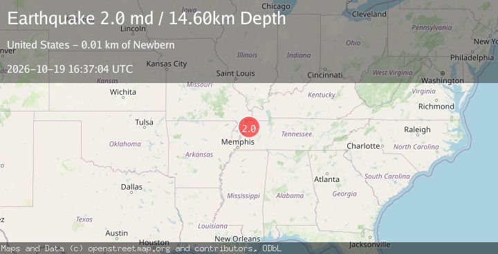 Map of 9 km NNW of Newbern, Tennessee