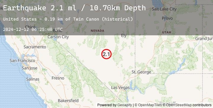 Map of 68 km NNW of Rachel, Nevada