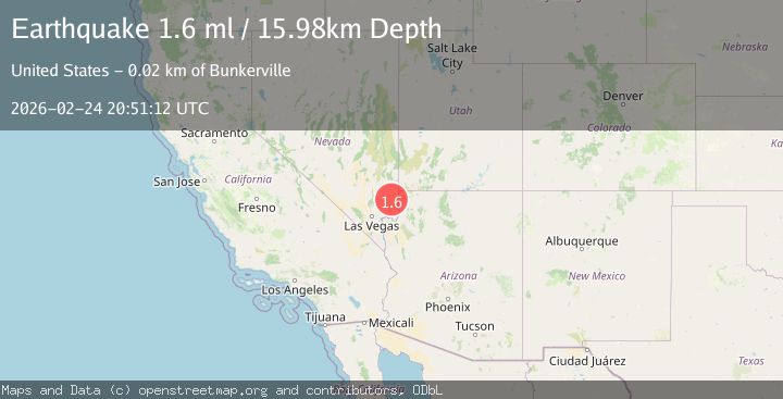 Map of 16 km WSW of Bunkerville, Nevada