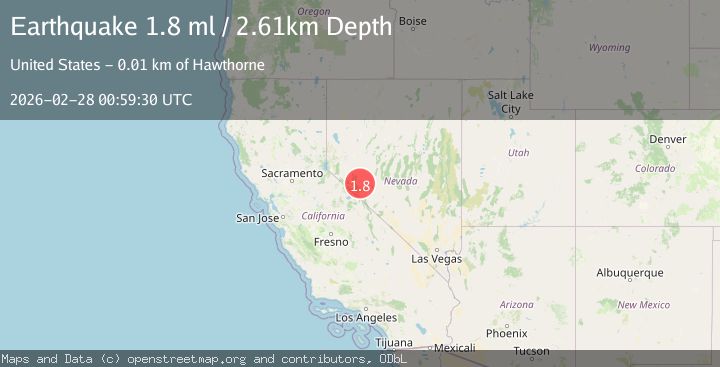 Map of 12 km ESE of Hawthorne, Nevada