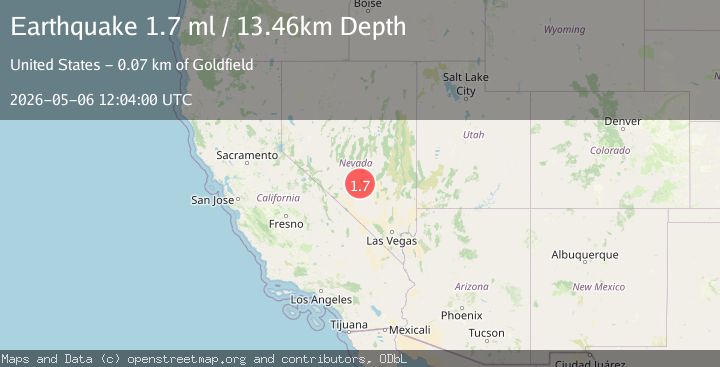 Map of 66 km ENE of Goldfield, Nevada