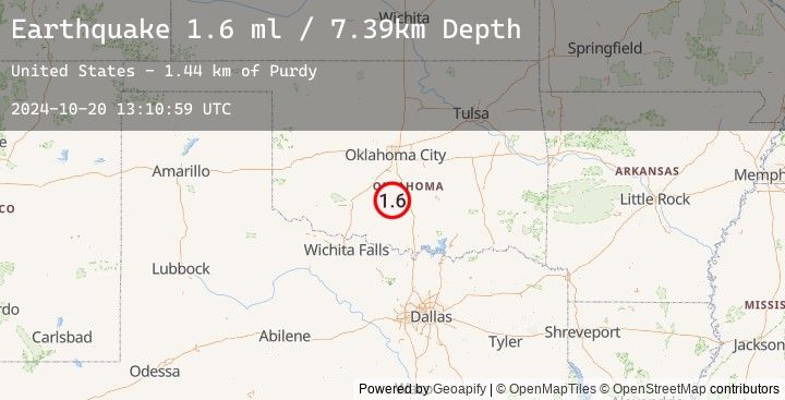 Map of 9 km SSE of Erin Springs, Oklahoma