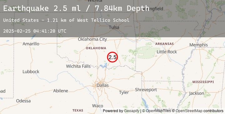 Map of 5 km SW of Stringtown, Oklahoma