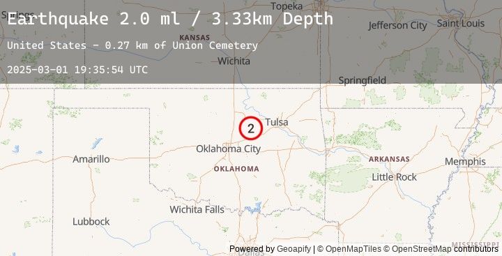 Map of 3 km WNW of Cushing, Oklahoma