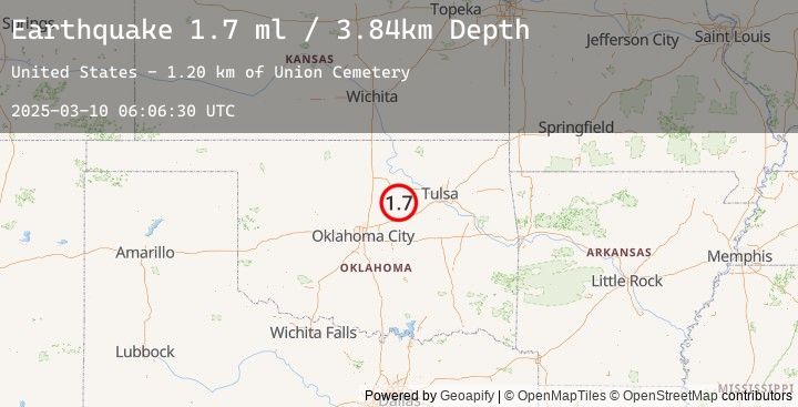 Map of 3 km W of Cushing, Oklahoma