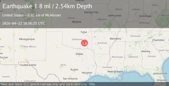 Map of 4 km NNE of Pittsburg, Oklahoma
