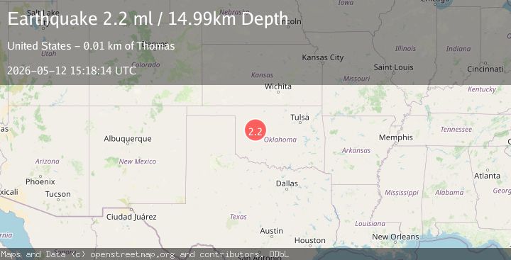 Map of 5 km NNE of Thomas, Oklahoma