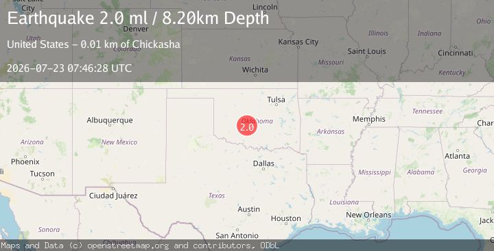 Map of 8 km SSE of Amber, Oklahoma