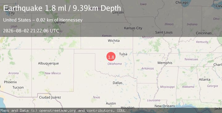 Map of 6 km WSW of Marshall, Oklahoma