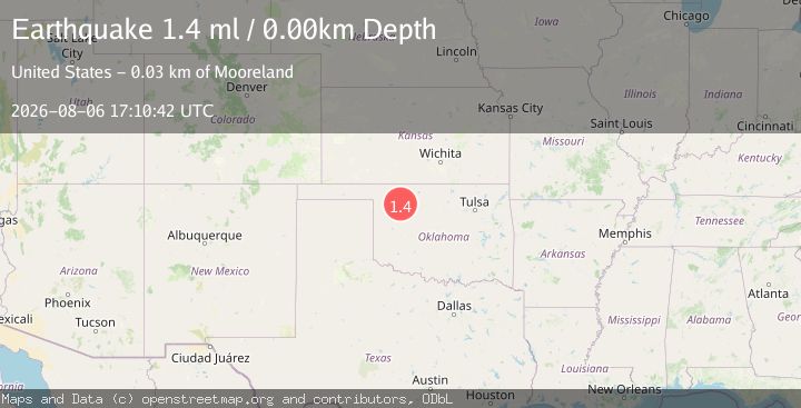 Map of 16 km ESE of Quinlan, Oklahoma
