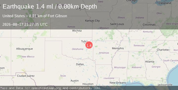 Map of 3 km SW of Hulbert, Oklahoma