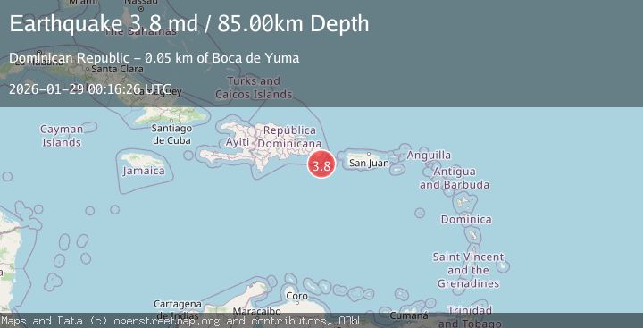 Map of 45 km SSE of Boca de Yuma, Dominican Republic
