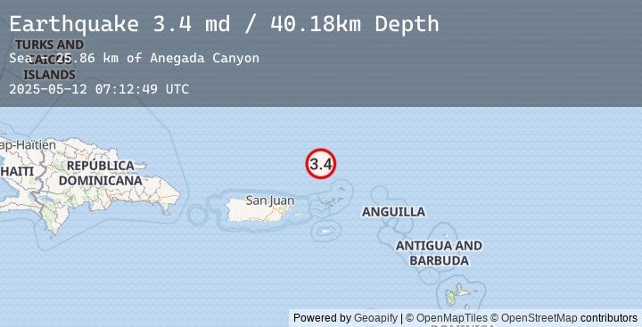 Map of 108 km N of Charlotte Amalie, U.S. Virgin Islands
