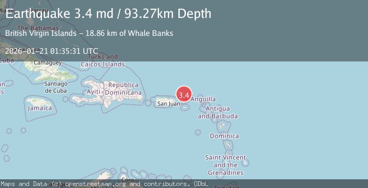 Map of 56 km N of Cruz Bay, U.S. Virgin Islands
