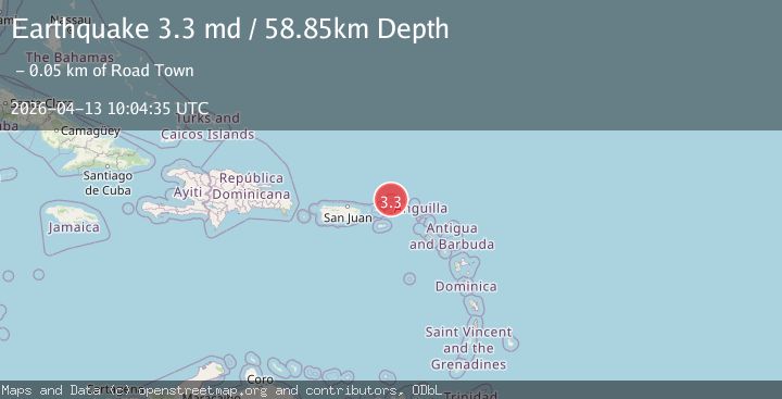 Map of 66 km NE of Cruz Bay, U.S. Virgin Islands