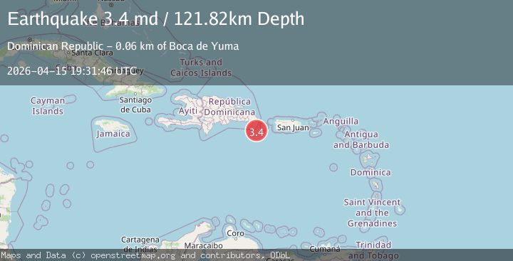 Map of 61 km SSE of Boca de Yuma, Dominican Republic