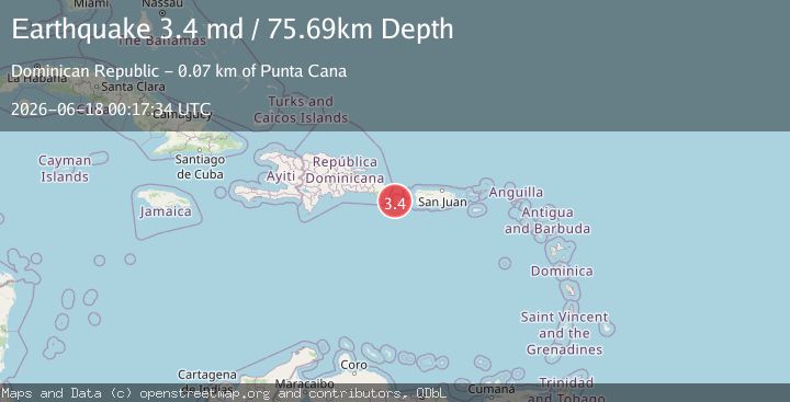 Map of 67 km SE of Punta Cana, Dominican Republic