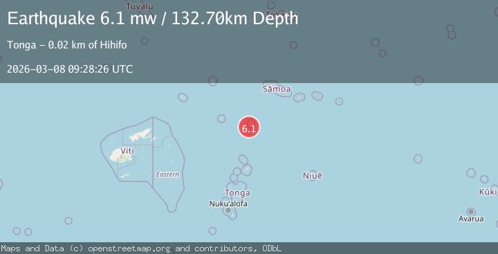 Map of 15 km SE of Hihifo, Tonga