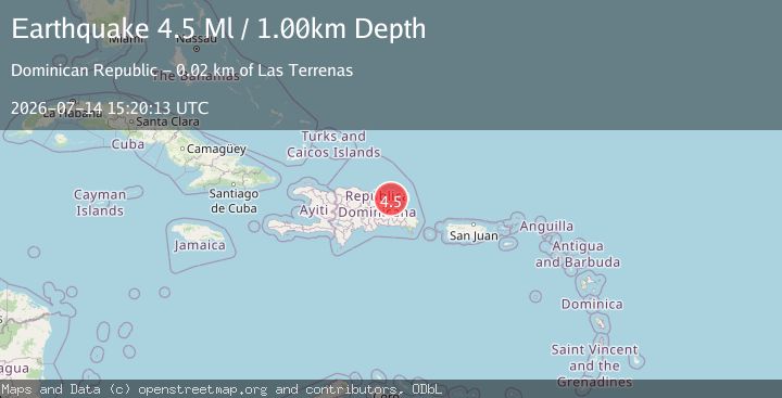 Map of 17 km NNE of Las Terrenas, Dominican Republic
