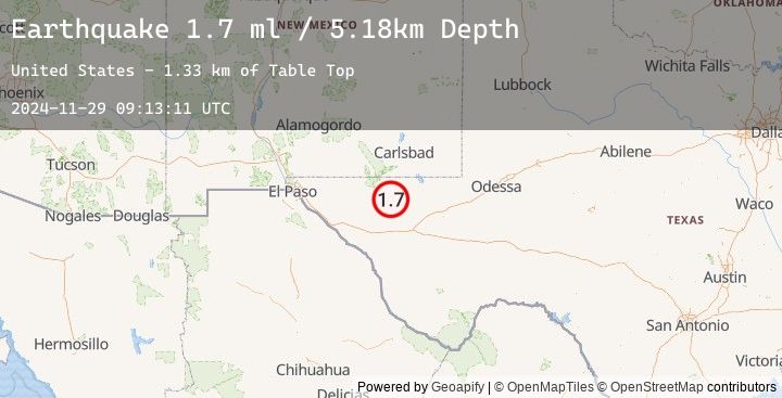 Map of 62 km S of Whites City, New Mexico