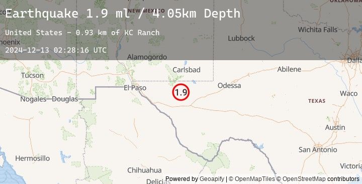 Map of 65 km S of Whites City, New Mexico