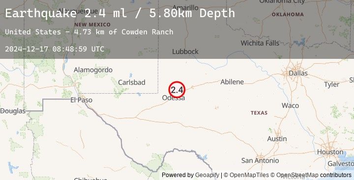 Map of 19 km NW of Midland, Texas