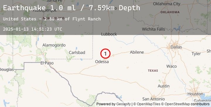 Map of 38 km NW of Stanton, Texas