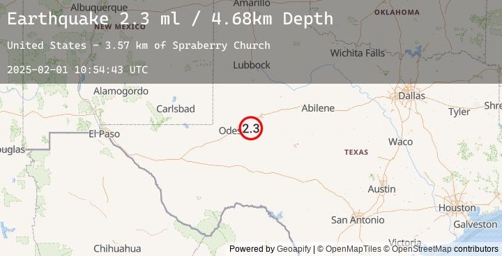 Map of 22 km ESE of Midland, Texas