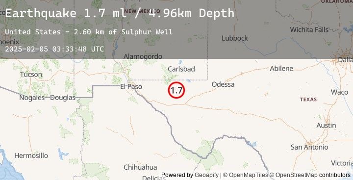 Map of 61 km S of Whites City, New Mexico