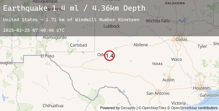 Map of 25 km SSE of Midland, Texas