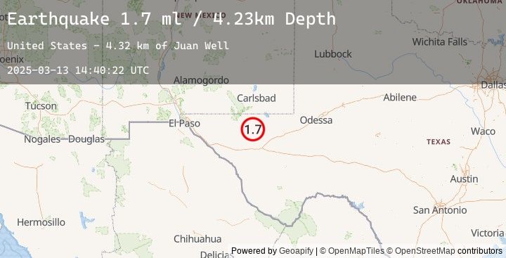 Map of 61 km WNW of Toyah, Texas
