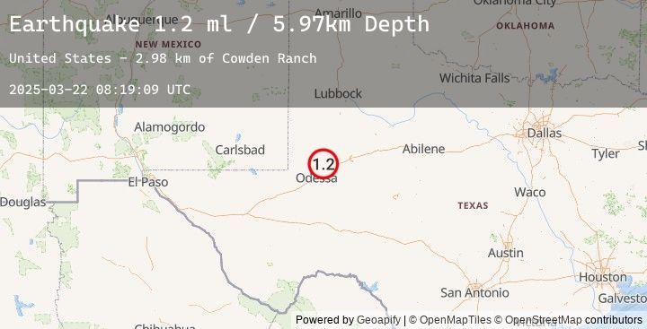 Map of 17 km NW of Midland, Texas