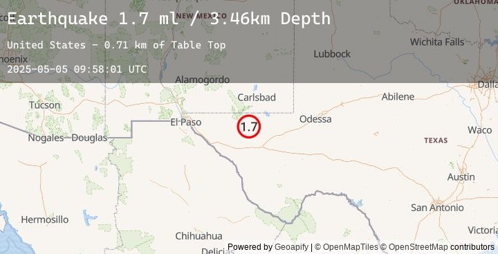 Map of 62 km S of Whites City, New Mexico