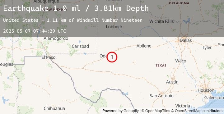 Map of 25 km SSE of Midland, Texas